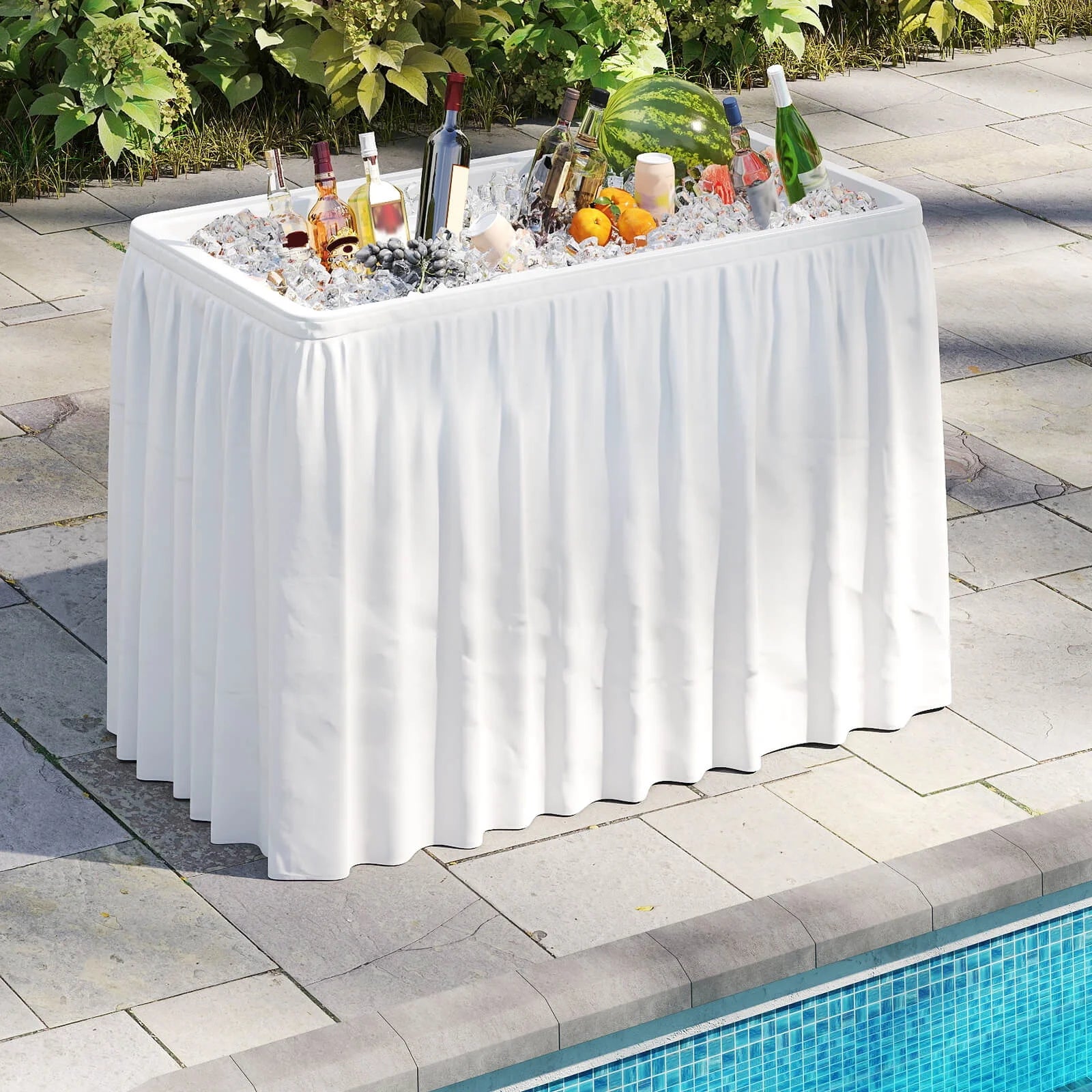 Costway 4 Foot Ice Cooler Folding Table Outdoor Portable Ice Bin Table with Large Sink